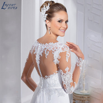 Runhufu Appliques Chiffon Long Sleeves Wedding Dresses For Women Vintage Formal Wedding Gown For Bride Sweep Train Vestido De Novia
